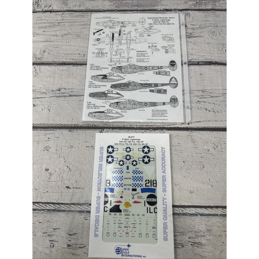 SUPER SCALE 1/48 P-38J/L LIGHTNINGS DECALS 48-677 New